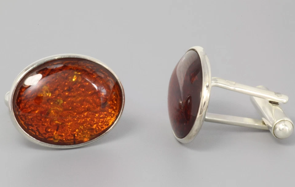 GEMELOS NATURALES ÁMBAR BÁLTICO PLATA ESTERLINA 925 Elegancia Clásico Ovalado y Caja Foto 3 de 4