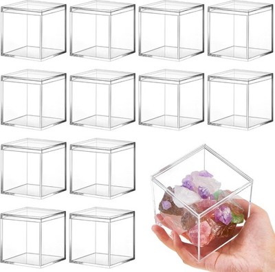   12-Piece Clear Acrylic Box Set with Lids (Small Plastic Acrylic Boxes, 4x4x4)