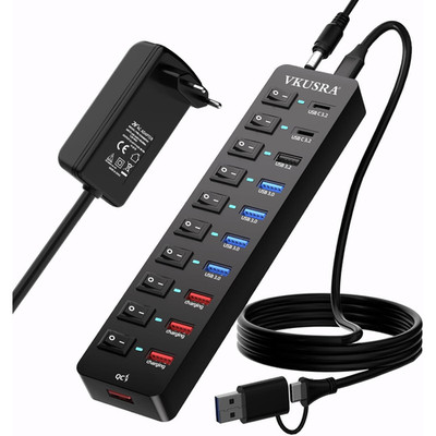USB Hub 11-Port USB C 3.2 10Gbps Datenports 5Gbps USB 3.0 Schnellladeports