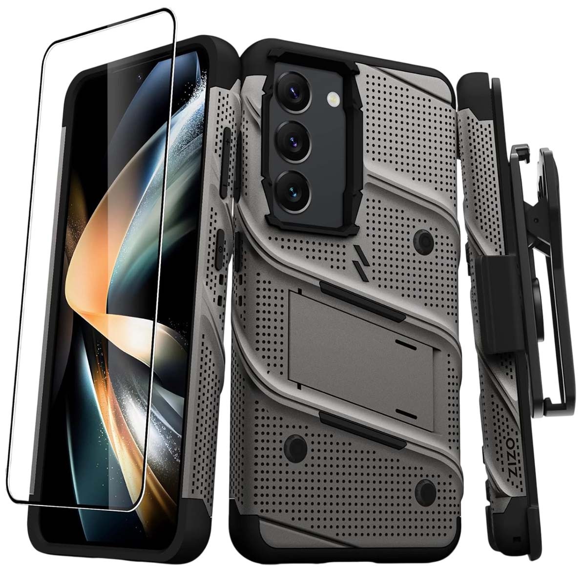 Coque Samsung S23 antichoc Bolt noire en silicone blindé avec béquille