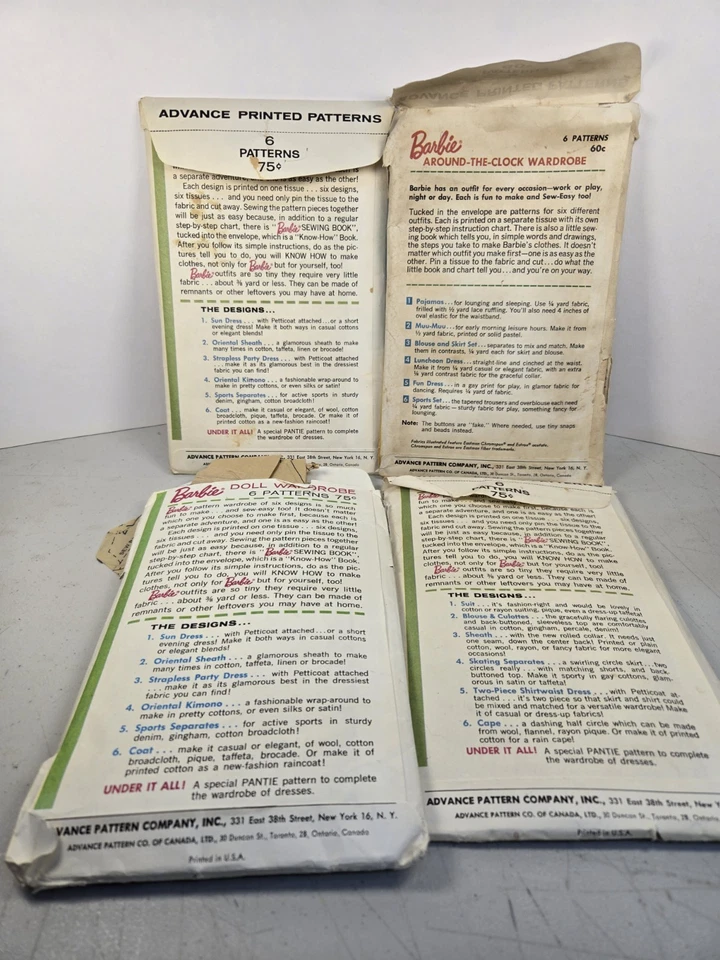 Lote de 4 patrones de costura vintage de Barbie Mattel. Foto 2 de 2