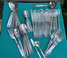 Vintage Ekco Eterna GEMINI Stainless Steel 52 Piece Set Flatware Mid Century MCM