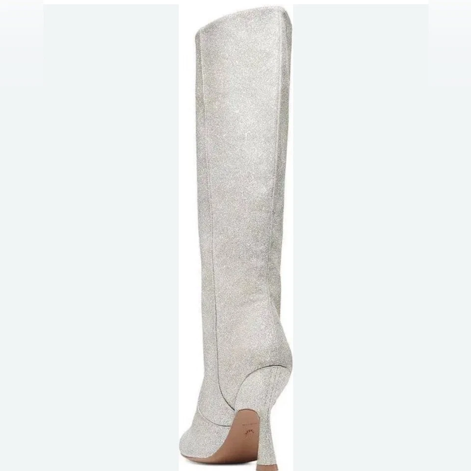 Botas altas hasta la rodilla Stuart Weitzman Parton Glitter en plata platino/oro talla 6,5 Foto 4 de 4