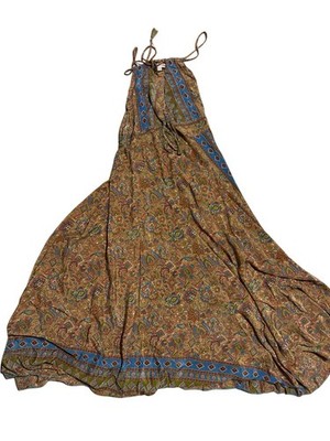 Karma Highway Maxi Dress Draw String Tassels at waist & Neck, One Size