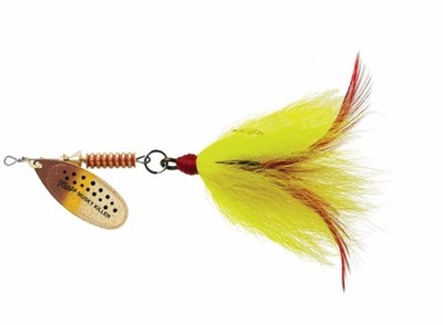 Mepps Musky Killer Dressed Spinner 3/4 oz. (Gold/Brown Trout Blade/Yellow Tail)