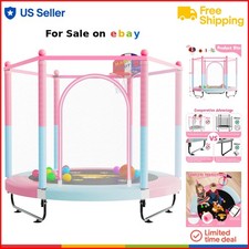 Kids Trampoline 5FT Indoor Outdoor Safety Enclosure Basketball Hoop for Toddlers