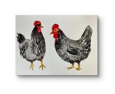 Dipinto Pollo Acquerello Originale - Coppia di Galline - Arte Fattoria - A4