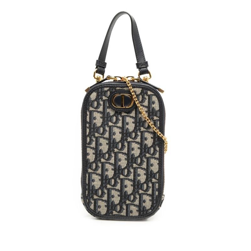 Dior Oblique Phone Shoulder Bag Navy Canvas for Women Used