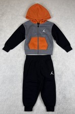 Jordan 24M Black Gray Orange 2 Piece Fleece Hoodie Tracksuit Set NWT