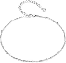 Women Dainty Anklet,14K Gold Plated Satellite Anklet Double Layered Cute Beads C