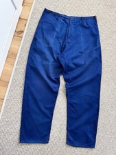 Vintage Faded Blue Cotton French Workwear Distressed Chore Sanfor Pants