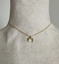 Gorjana Gold Crescent Moon Necklace with Turquoise Accent Dainty Adjustable 