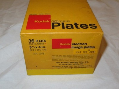 1 Box Vtg Kodak Glass Electron Image Plates 3 1/4'' By 4'' 36/Box Jan 1976 Sealed