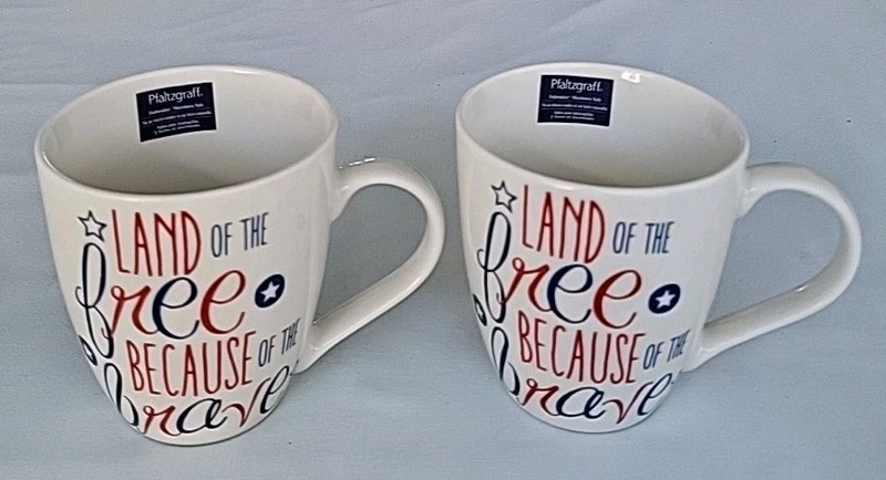 Set of 2, Pfaltzgraff, "Land of the Free, Because of the Brave" Coffee Mugs, USA
