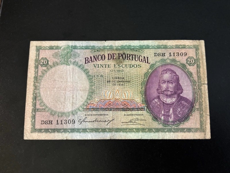 Portugal 1941 20 Escudos Circulated Banknote Pick 153a Crisp