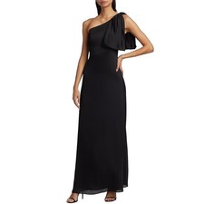 Sachin Babi Chelsea One Shoulder Bow Black Satin Gown Size 0