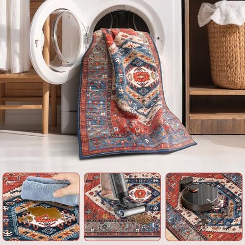 Boho Area Rug 5x7 Rust, Washable Large Rugs for Living 5 x 7 feet Rust