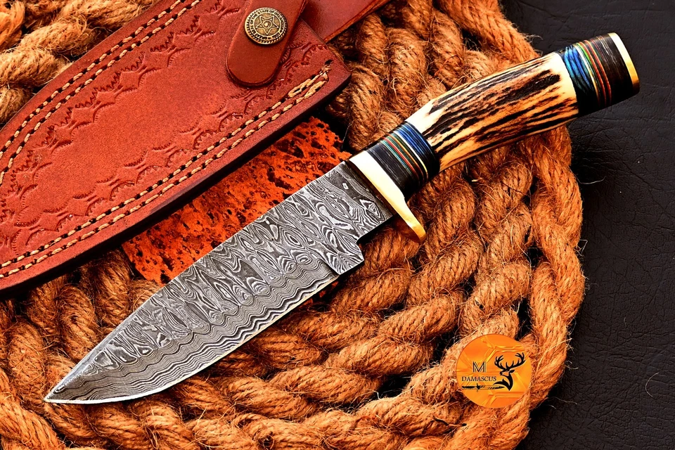CUSTOM MADE HAND FORGED DAMASCUS 10" HUNTING/BOWIE KNIFE STAG/ANTLER HANDLE 2793 - Image 2 of 4