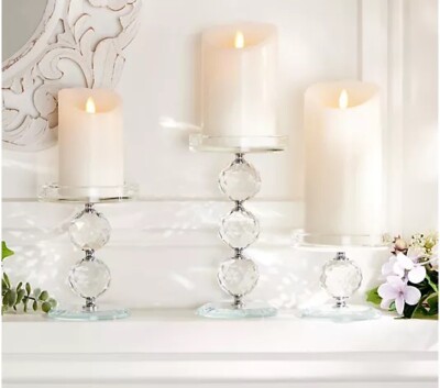 Set of 3 Faceted Glass Crystal Pedestals by Valerie - Silver H225518 -