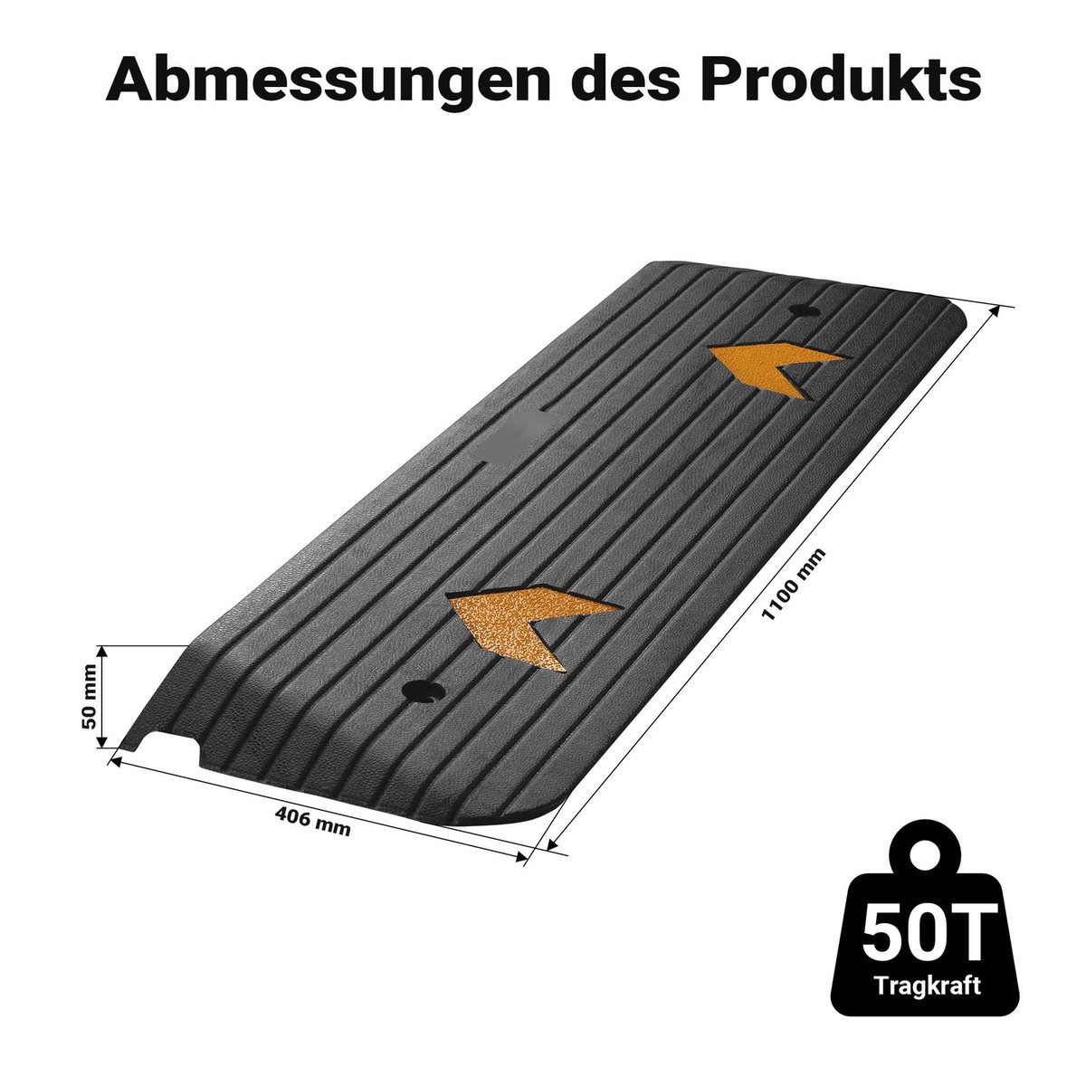Rampe D'accès Wiltec 1100x320x38 Mm - Caoutchouc Antidérapant - Charge Max 50 Tonnes - Neuf