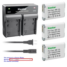Kastar Battery Dual Rapid Charger for Canon NB-12L NB-12LH NB12L NB12LH Battery
