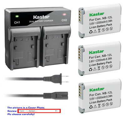 Kastar Battery Dual Rapid Charger for Canon NB-12L NB-12LH NB12L NB12LH Battery