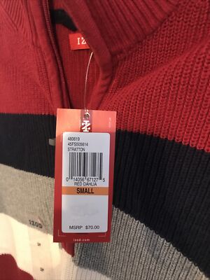 Mens Izod Size Sm New With Tags Red Knit 1/4 Zip Sweater Ret$70