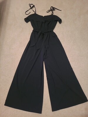 Jasper Conran Ruffled Tie Belted Spaghetti Straps Black Jumpsuit 8