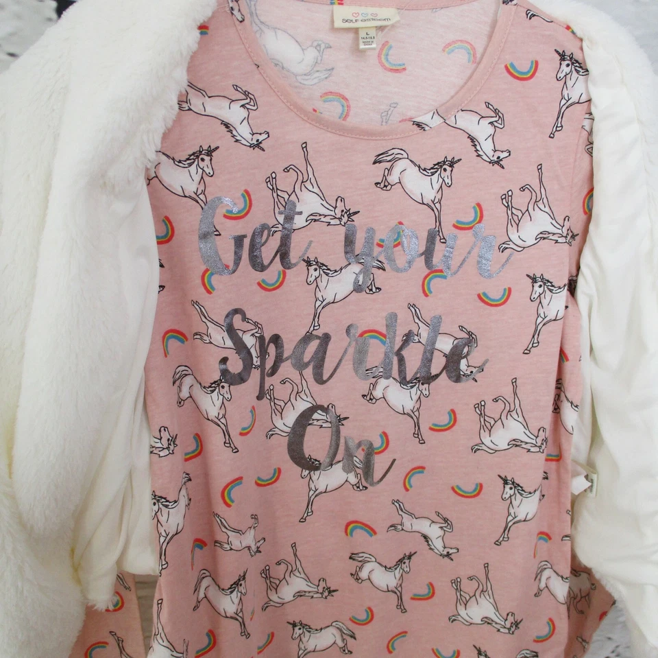 Autoestima Niñas Grande (14/16) 3 Piezas Imitación Piel Chaleco Camiseta Diadema Unicornios Foto 3 de 4