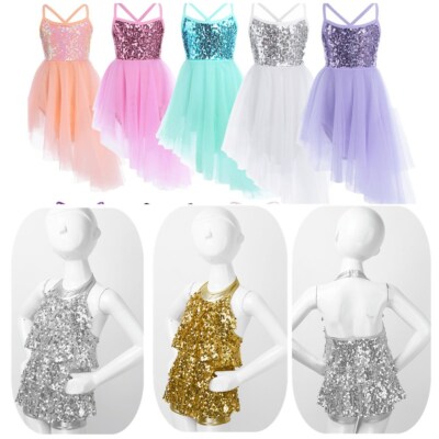 iEFiEL Kids Girls Lyrical Ballet Dance Dress Modern Jazz Latin Dance  Costume UK