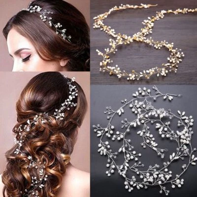 Romantic Wedding Hair Vine Diamante Headband Pearl Crystal Bride Accessories