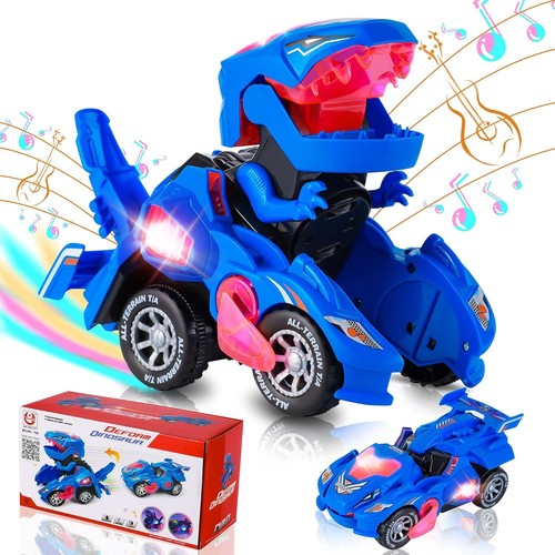 Hirger Transforming Car Dinosaur Toy for Kids 2-5: Dino Transformer Blue-1
