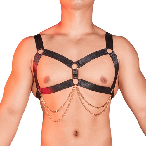 Men's Sexy Chest Harness Underwear Metal Chain Decor Elastic Band Chest Straps - Picture 8 of 16