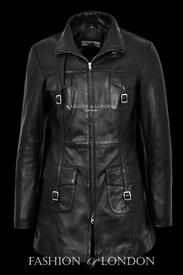 GENEVA Ladies Zip up Leather Jacket Mid Length Slim Fit Style Casual Coat Black
