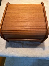 Vintage TEAK Roll Top 3.5 Inch Floppy Disk Storage Box