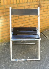 LÜBKE KLAPPSTUHL CHROM + SCHWARZES LEDER ULTRAFLACH 70ER JAHRE LOFT DESIGN