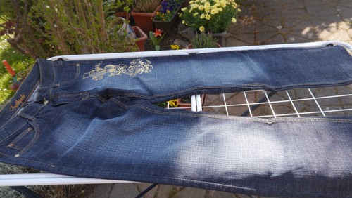 Damen Jeans SOUTHPOLE Gr. 30 Darkblue washed-out-Look viel Zierrat
