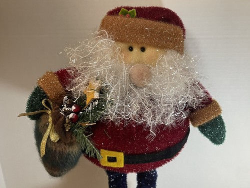 Santa Claus Figurine Elf Slippers Wood Base Bells Skinny Leg Standing 18 inches - Picture 5 of 10
