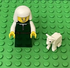 Lego Lion Castle Female Peasant mini figure With White Baby Lamb Animal