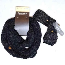 NEW! BearPaw SOFT Infinity Popcorn Scarf & Flip Top Mitten Set - Black / Brown