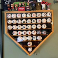 Baseball Display Case 43 Oak Wood MLB Autograph Ball Rack Holder Wall Cabinet