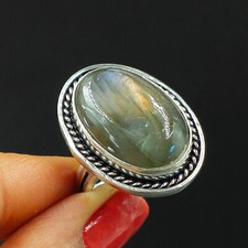 Women's Oval Shape Labradorite Ring 925 Sterling Silver Natural Gemstone