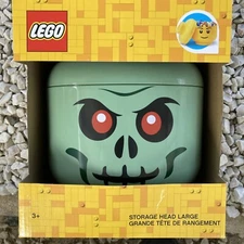 🔥 Lego LARGE Green Skeleton Zombie Storage Head Container Halloween Decor NEW!