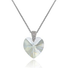 Heart Clear  CZ Sterling Silver Pendant Necklace Made with European Crystals