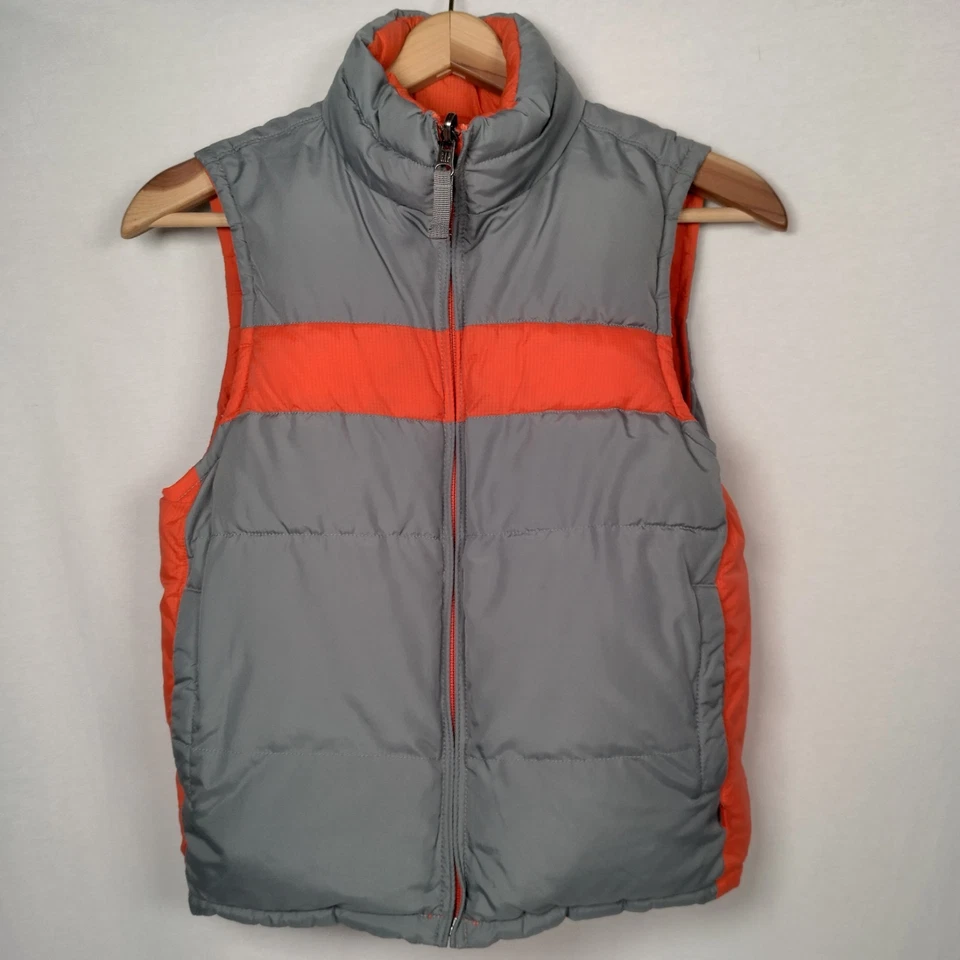 GAP Chaleco Puffer Niños M 8 Reversible Naranja Ripstop Gris Chaqueta de Caza LEER Foto 3 de 4