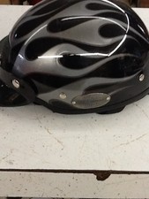 Harley Davidson Motorcycle Half Helmet DJ HD Black Silver Flames Size Medium