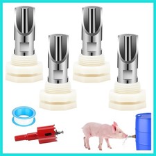 4PCS Pig Nipple Water Drinker for Barrel Kit, Stainless Steel Pig Waterer Nip...