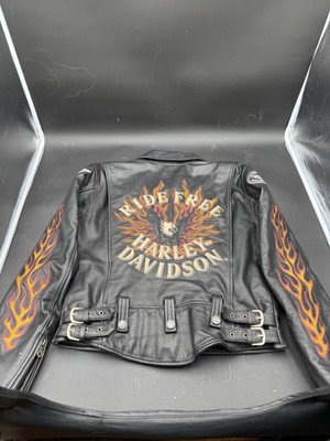 Vintage Genuine Leather Harley Davidson Embroidered Women s Riding Jacket Medium