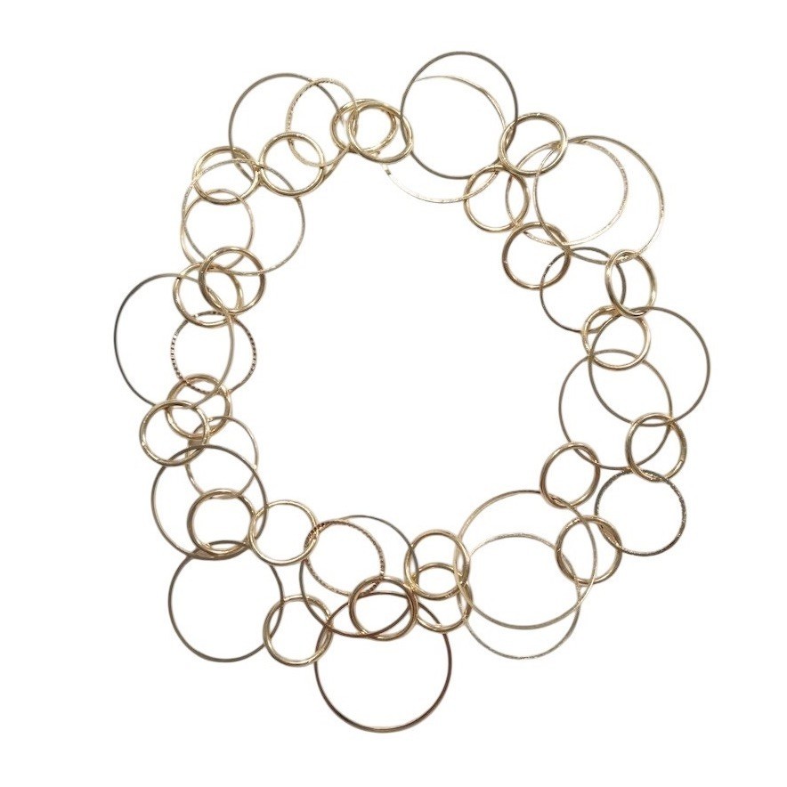 Gold Geometric Multi Circle Link Statement Neckla… - image 3