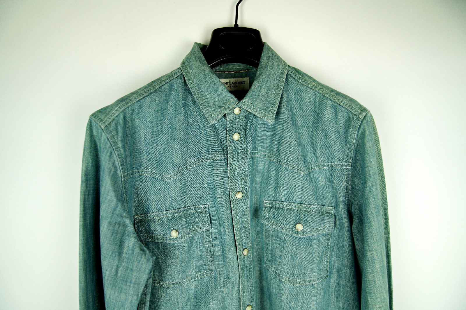 Camicia SAINT LAURENT Paris blu denim western manica lunga XL X Large Large L nuova